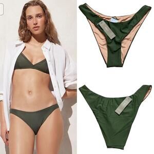 J.CREW Curved Waist Cheeky Bikini Bottom Cool Cyprus Green Stretch Small NEW